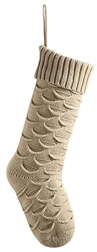 Weihnachtsstrumpf Personalisiert 18”Großer Stricken Weihnachtssocken Klassische Gestrickt Bestickte Nikolausstrumpf Namen Nikolaussocke Kamin Hängenden Strumpf Feiertags Dekoration (c-Beige, One Size)