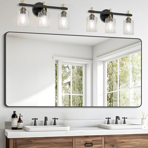 FORBATH Bathroom Mirror 30 X 60，Large Rectangular Wall Mirror, Black Metal Framed Rounded Corner Wall Mounted Mirror for Bathroom Bedroom Entryway Decor(Horizontal/Vertical)