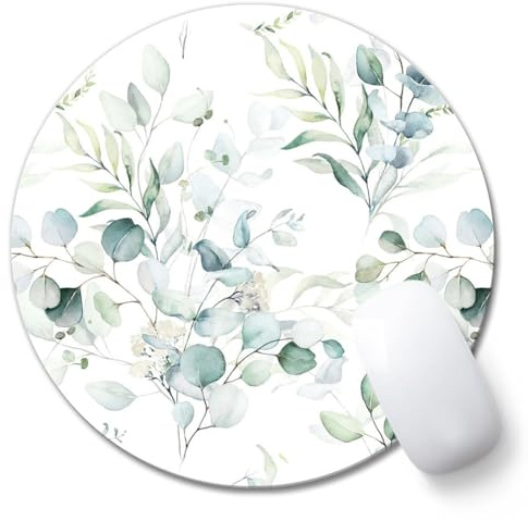 AOKSUNOVA Mauspad Klein Rund 20cm Mousepad Mousepad mit Motiv Grün Blätter | Rundes Mauspad mit Motiv, Kleines Mousepad 20 x 20 cm, Rutschfeste Unterseite für Büro und Homeoffice