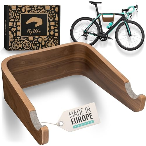 madeco Fahrrad Wandhalterung Holz - FlyBike S Nussbaum Design-Fahrradhalter | Für Wohnung, inkl. Fischer Dübeln, ideal für Rennrad, Gravelbike, Mountainbike, Fixie & Singlespeed