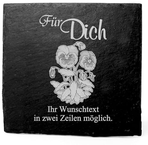 Deko Schiefer Untersetzer personalisiert Stiefmütterchen - Für Dich - 11x11cm Schwarz Bierdeckel Tischdeko Bieruntersetzer Weinuntersetzer