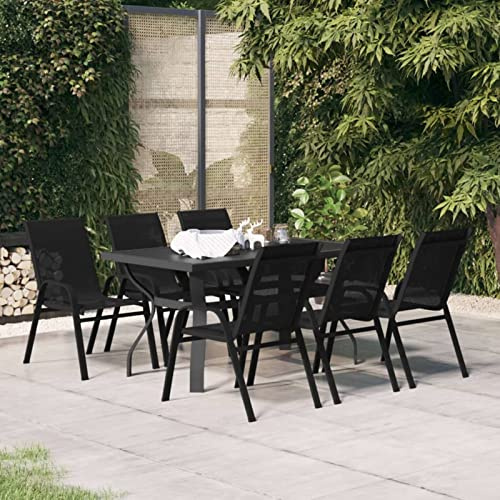 SECOLI Gartenmöbel Set 6 Personen Stahl Garten Essgruppe 6 Personen Esstisch mit 6 stühle Sitzgruppe sitzgarnitur Set Balkonmöbel Set terrassenmöbel-Schwarz-7-tlg