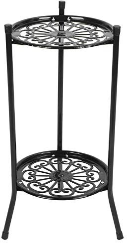 NOENNULL Soporte de metal para macetas de 2 niveles, soporte para macetas, estante de exhibición, decoración del hogar, accesorios de jardín (negro)