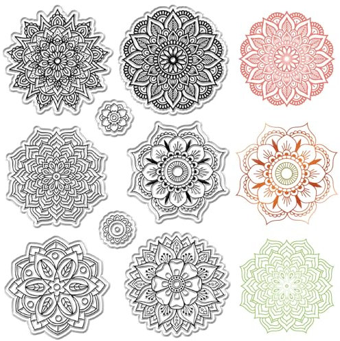 craspire Mandala-Blumen-Stempel, Transparent, Wiederverwendbar, Boho, Lotus, Yoga, Transparente Silikonstempel, Siegel, Vintage, Für Tagebuch, Kartenherstellung, Dekor, DIY, Scrapbooking, Zubehör