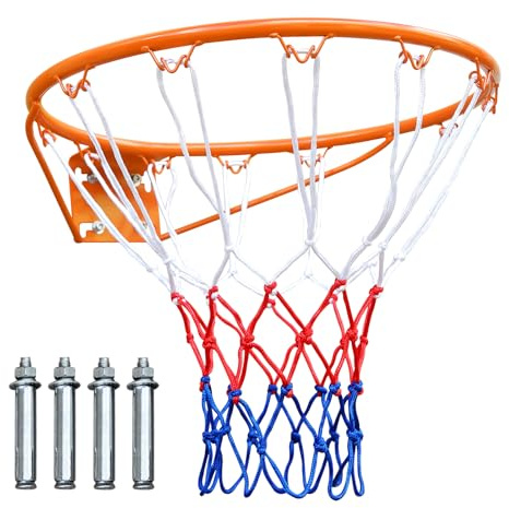 MIUDGIG 18 Basketball Rim Replacement, Heavy Duty Basketball Goal Rim and Net, Universal Professional Solid Steel Backboard Rims Fits In-Ground &Wall-Mounted Basketball Hoops, Indoor/Outdoor (Orange)