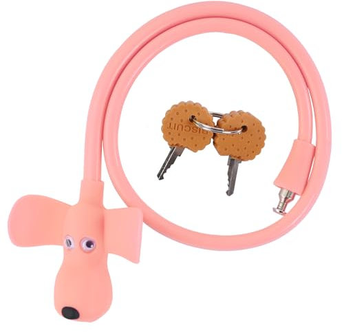 WOOQOTT Bike Cable Lock with Keys,Silicone Covered Kids Cable Lock Cartoon Lock,2 Feet Lock for Bike,Door,Skateboard,Helmet and More(Light Pink, Large)