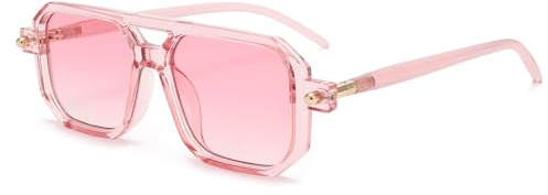 LJCZKA Retro 70er Quadratische Sonnenbrille für Damen Herren,Klassisch Pilotenbrille Flach Quadratische mit Double Brücke UV400 Schutz