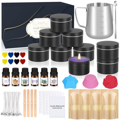 Candle Making Kit for Adults Beginners, Candle Making Supplies Accessory, DIY Scented Candle Set with Beeswax, Essential Oil, Wicks, Wax Melting Pot, Moulds, Candle Jars, Dye, Make Your Own Candles