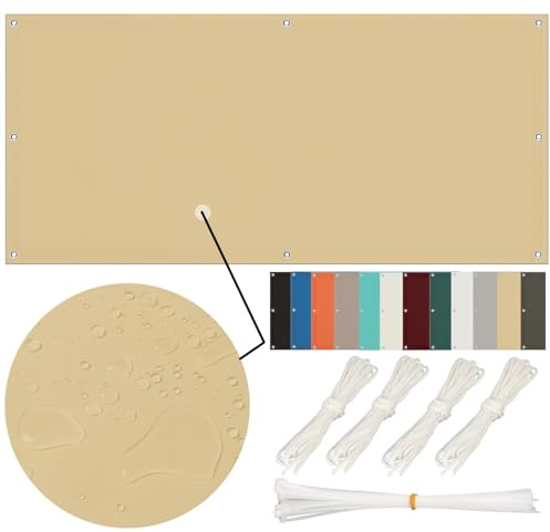Sonnensegel 5x6m, Sonnensegel 6x5 Wasserdicht Sonnensegel Rechteckig mit Ösen Multi Farbe und Größe Sonnensegel Balkon Ohne Bohren Sonnenschutz mit Spannseilen für Garten Terrasse, Sand Beige