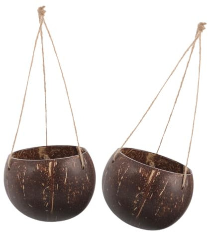 Yardwe 2 Pz vaso da fiori in guscio di cocco vaso di fiori di cocco cesto per piante da appendere porta fioriera da balcone fioriera naturale cesto di piante Guscio di noce di cocco Brown
