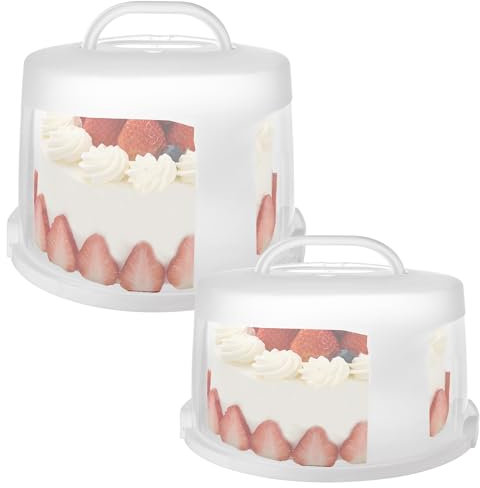 FVIEXE 2PCS Cake Carrier with Lid and Handle, Round Tall Cake Carriers for Transport 10 Inch Cake, Plastic Cake Holder with Lid Airtight Cake Storage Container Holders with Cover