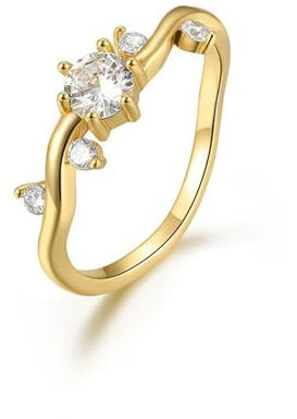 Whoiy Damen Ringe 585 Gelbgold, Verlobungsring Eheringe 14k Echt Gold Zart Moissanit Bandring für Frauen Gr. 52 (16.6)