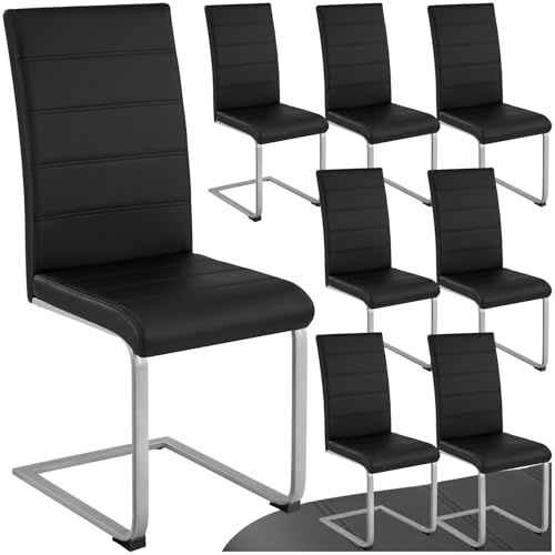 tectake® 8er Set Esszimmerstühle modern, ergonomischer Stuhl für Esszimmer, Besucherstuhl, Möbel für Küche, Esstisch, Küchenstühle, Freischwinger Essstühle, hohe Rückenlehne - schwarz