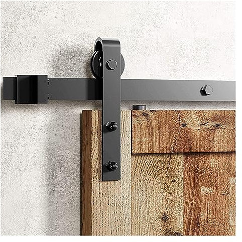 Kit ferramenta per porta da fienile scorrevole, Di ganci for porta della stalla in acciaio al carbonio con binario scorrevole da 4-9,6FT, binario a rulli for carichi pesanti for porta singola Scorre d