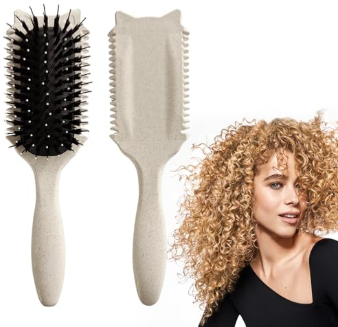 Curly Hair Brush : Curl Defining Brush for Curls Waves Coils Define Volumize Detangle Women Curls Reduce Hair Pulling Frizz Cat ears styling Beige