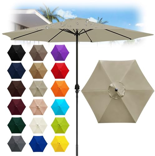 6 Ribs Outdoor Umbrella Canopy Replacement - Replacement Parasol Fabric Cover - 6.6/8.2/8.9/9.8ft Umbrella Cloth - Not umbrella frame - for Garden, Patio, Yard, Beach, Market