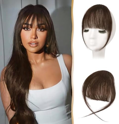 Sofeiyan Clip in Pony 100% Haarteil Echthaar Clip in Bangs mit Schläfen Human Hair Bangs Pony Extension Natürliche Bangs with Remy Echthaar für Frauen,Hellbraun