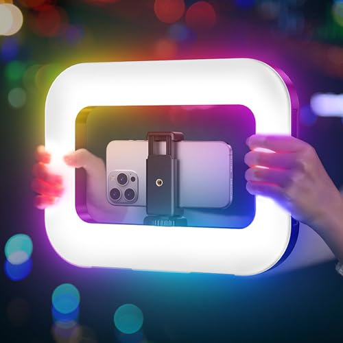 RGB handhållen telefon video fotografi fyllning med 48 FX-lägen, 20 W 8 000 mAh batteri, Bluetooth-kontroll och telefonklämma, 2500K-8500K justerbar