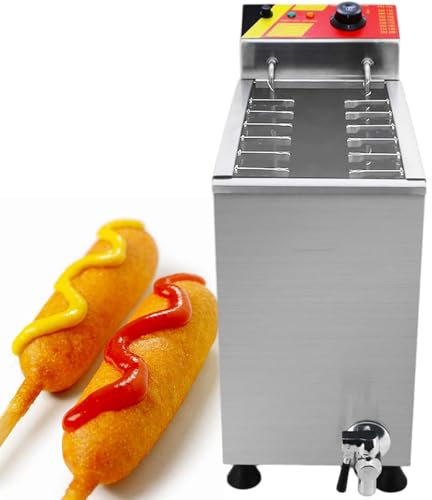 vnmudzeo Electric Hot Corn Dog Fryer Machine,Stainless Steel,25 L Commercial Korean Cheese Corndogs Maker,w/12 Hooks