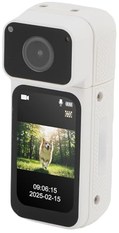 2.7k Camera Mini per Parlare di Viaggi Sportivi per Animali Domestici, Performance Magnetico Cordino da 180 ° Video Blog Videocamera per Viaggiare, Videocamere (White)