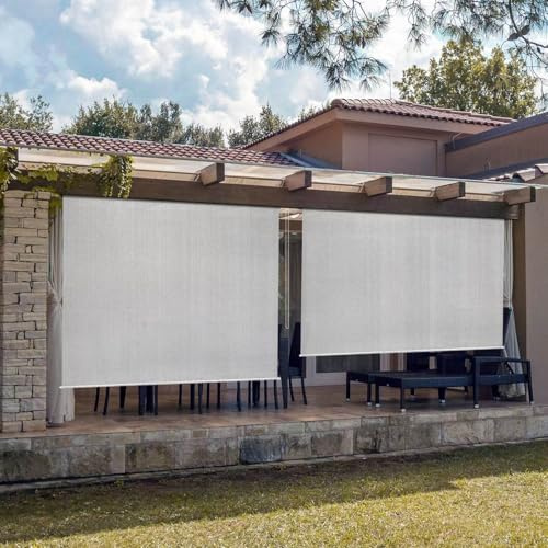 Store enrouleur d'extérieur durable – Store imperméable pour pergola, terrasse, balcon et jardin – Tige en alliage d'aluminium gris clair – 180 x 180 cm (l x L)