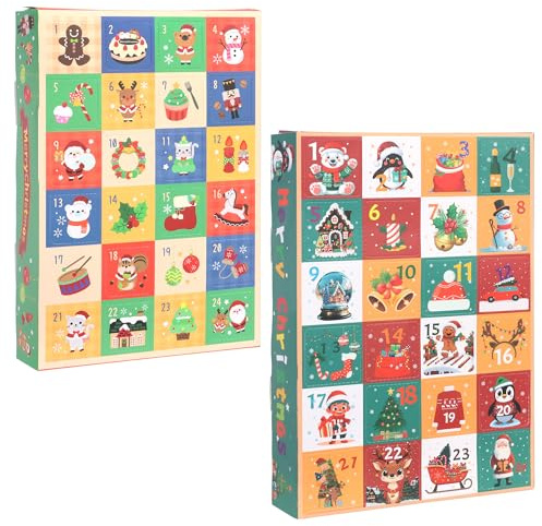 Christmas Empty Advent Calendar, Christmas Advent Calendar Boxes to Fill Yourself, 2pcs Xmas Fill Your Own Advent Calendar, 24Days Countdown Gift Box for Xmas Party Gift Festival Present Decoration