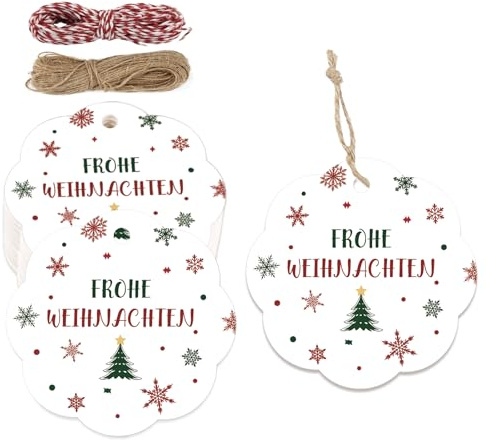 Geschenkanhänger Weihnachten, 100 Stück Etiketten Zum Beschriften, Anhänger Weihnachten Mit Schnur, Etiketten für Flaschen, Kraftpapier Geschenk Anhänger für DIY Weihnachten Deko Verpackung - Braun