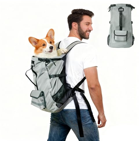 Haustier-Tragerucksack für mittelgroße bis große Hunde bis zu 15 kg, wasserdicht und verschleißfest, ausgestattet mit verstellbaren Taillen- und Brustschnallen, abnehmbare Aufbewahrungstasche mit