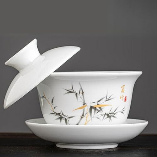 LEEDJUINE Mutton-fat Jade Ceramics Gaiwan con confezione regalo, 180 ml, set da tè Kungfu stile antico