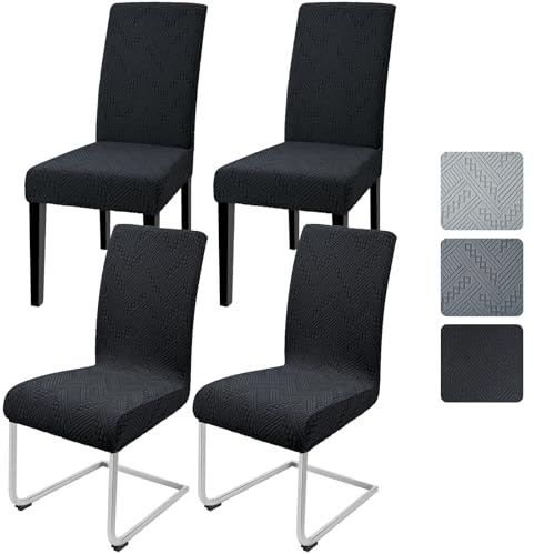 Alishomtll Stuhlhussen 4er Set Jacquard Stuhlbezug Stuhlhussen Schwingstühle Elastische Hussen für Stühle Abnehmbarer Esszimmer Stuhlbezüge Freischwinger für Küche Restaurant Hotel Bankett (Schwarz)
