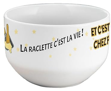 Bol raclette personnalisable 720 mL – Céramique – “La raclette c’est la vie” – Bol condiments ou poubelle de table – Passe au lave-vaisselle et micro-ondes – Diamètre 13 cm