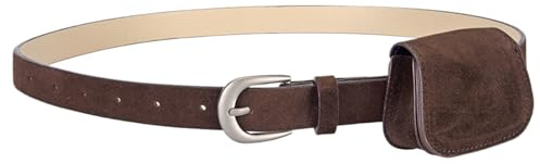 NJDQFA Wildledergürtel Damen, Wildleder Schmaler Gürtel Mit Bauchtasche Damen Klein, Dünner Ledergürtel, Damengürtel Für Jeans Hosen Kleider, Bauchtasche Cord Damen,Braun,105CM/41.3''