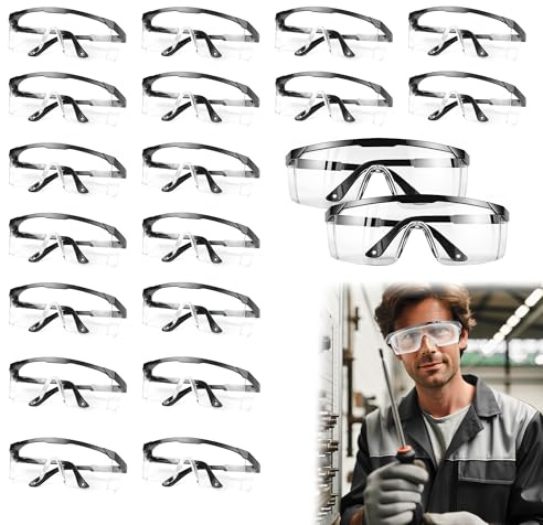 20 Stück Schutzbrille Arbeitsschutzbrille, Schutzbrille für Brillenträger mit Verstellbaren Bügeln, Antibeschlag Antispeichel Anti-Kratz, Transparente Vollsichtbrille für Baustelle, Labor, Werkstatt