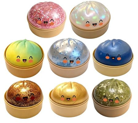 Dumpling Squishies 2026, Squishiest Bun Dumplings with Steamer Box, 10 cm Glitter Dumpling Dampfgarer, Giant Extra Large Squishy Dumpling Stress Relief Sensory Ball Anxiety Relief Toys Kids & Adults