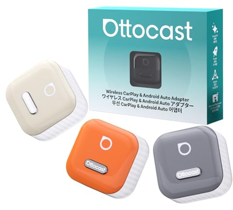 OTTOCAST Mini Pico 2026 Mejorado, Adaptador Inalámbrico 2 en 1 CarPlay y Android Auto con Adaptador USB-A/C, Cambio de Teléfono con un Solo Botón, Conexión Rápida para Teléfonos iOS 10+ y Android 11+