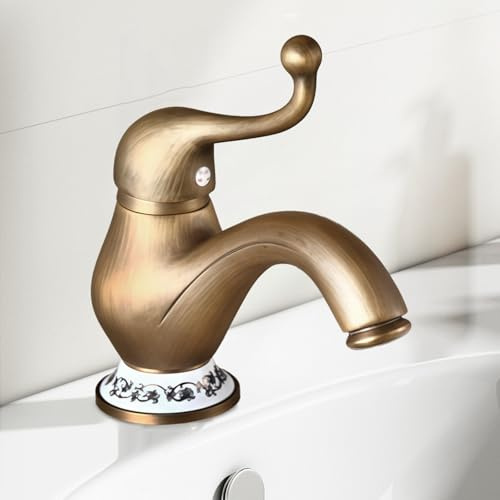 BiaoTeng Einloch Waschtischarmatur Einhebelmischer Waschbecken Antik Warm und Kalt Badarmatur Waschbecken Vintage Messing