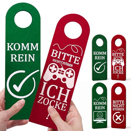 DESPOINA 2 Stück Türanhänger aus Filz Grau - Bitte Nicht stören, ich zocke oder komm rein - Gamer Zimmer Deko, Zocker & Gamer Geschenk, Coole Sachen für Jungs, Teenager Jungen Geschenk (Farbe)