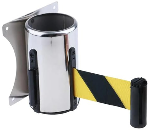 Indragbar väggbarriär med rem - 10 m signalband för inomhus- och utomhusköhantering, folkmasskontrolllösning, hållbar och enkel att använda
