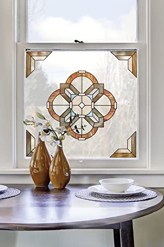 Artscape Newport Amber Accent | Decorative Window Film with Stained Glass Pattern | Non-Adhesive & UV Protection | Easy to Apply & Removable | 12 x 12 Inches | Made in USA