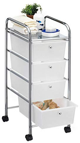 CARO-Möbel Bad Rollwagen SANO Rollcontainer Haushaltswagen Badtrolley Badregal aus verchromtem Metall mit 4 Schubladen