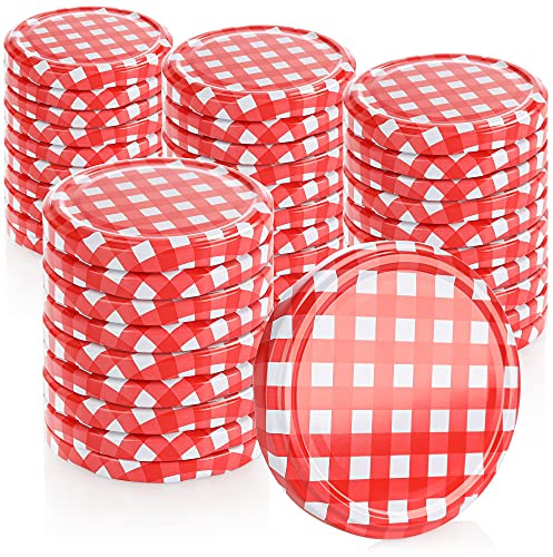 com-four® 40x Ersatzdeckel für Marmeladengläser, rot/weiß karierte | TO 82 mm
