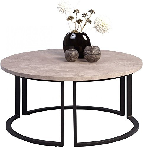 Beauty.Scouts Möbel MM Couchtisch Diego 2, Betonoptik Dekor, schwarzes Metallgestell, H=38 D=80 cm, Wohnzimmertisch, Sofatisch, Tisch, Wohnzimmermöbel