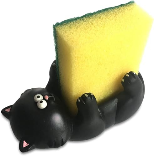 Paolo Chiari Schwammhalter Katze, Marmorharz, Schwarz