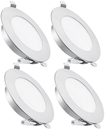 acegoo 4 x DC 12V LED Einbaustrahler Flach Einbauleuchte Spot Loch 68-75mm Aluminium 3W 285LM 3000K Downlight für Wohnmobil Boot Wohnwagen Camper-Van Möbel Schrank, Warm Weiß Silber