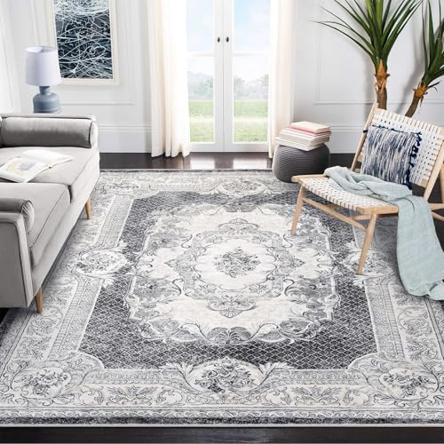 Area Rugs Modern Style Rug Artistic Traditional Unique Carpet Soft Short Pile Living Room Carpets Anti Slip Floor Mat Large for Hallway Bedroom (Grey white, 160 x 200 cm)