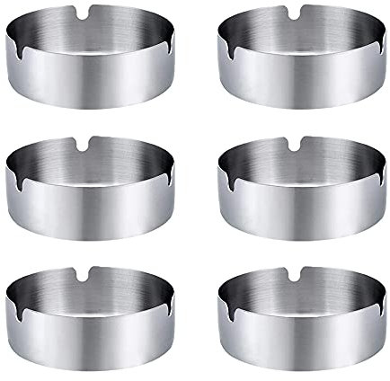 Posacenere in Acciaio Inox 6 Pezzi per Interni - Posacenere Rotondo da Tavolo per Fumatori 8cm - per Ufficio Bar Ristorante Hotel Caffè KTV