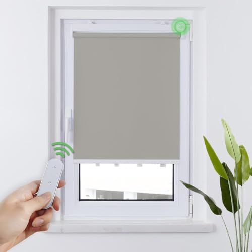 HOMEDEMO Stores Enrouleur Occultant Électriques M100, Moteur & Télécommande, avec ou sans Perçage, Rideau de Protection Solaire pour Fenêtres, 50 x 100 cm, Gris Clair