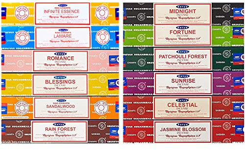Satya Räucherstäbchen-Sortiment – ​​Pack Ancestral Wisdom (Enthält 2 Exklusive Düfte) – 12 Packungen à 15 g – 180 g insgesamt – Ideal für Aromatherapie, Meditation, Yoga