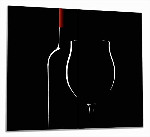 Wallario Herdabdeckplatte/Spritzschutz aus Glas, 2-teilig, 60x52cm mit 8mm hohen Füßen, für Ceran- und Induktionsherde, Rotwein bei Nacht