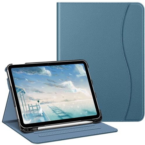Fintie Funda para iPad 11ª Gen 2025 (A16) de 11 Pulgadas, iPad 10ª Gen de 10.9 Pulgadas (2022), Visión multiángulo con portalápices y Bolsillo, Reposo/Encendido automático, Azul Neblina